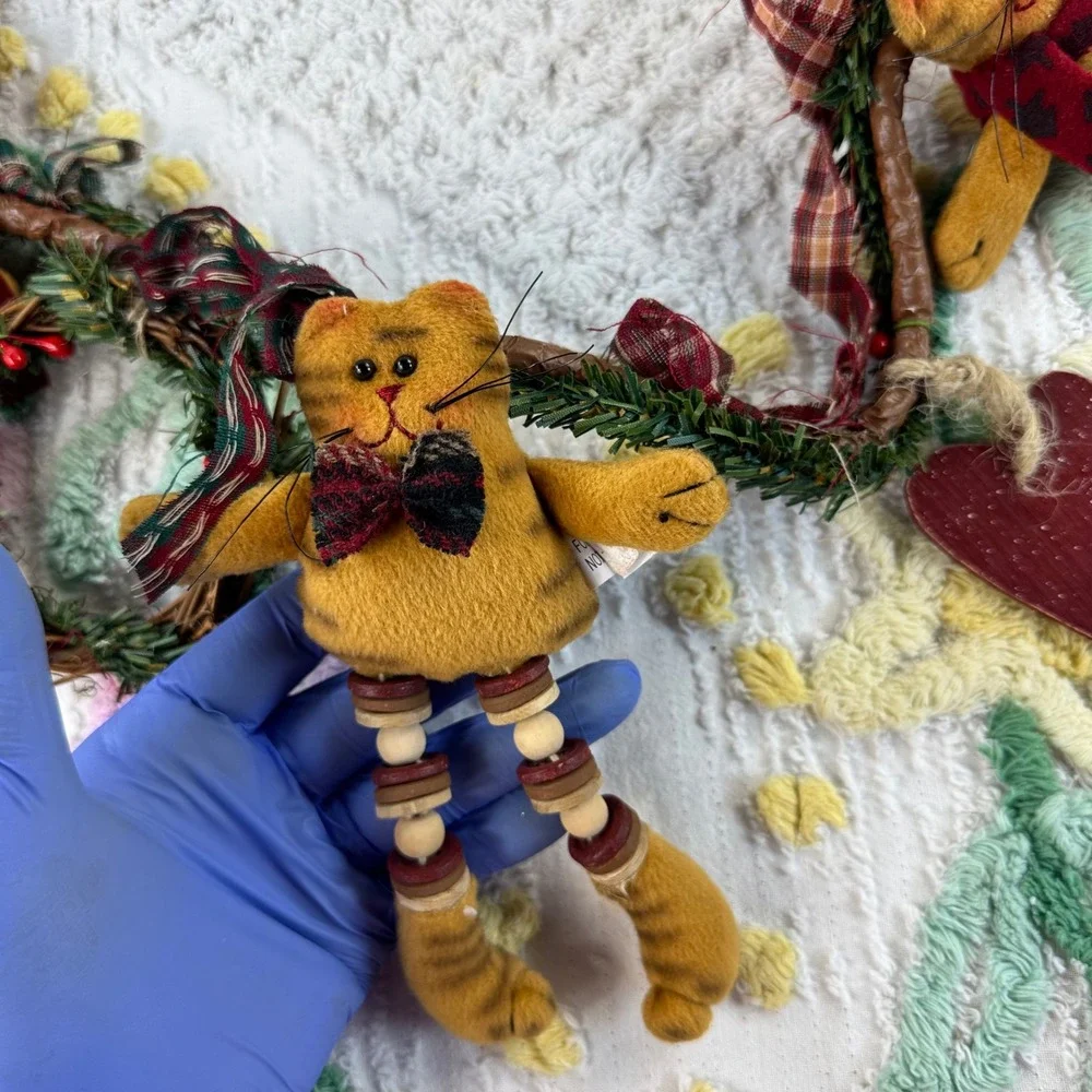 Primitive Christmas Cat Garland Plush Rustic Holiday Decor 31 Inch 18372